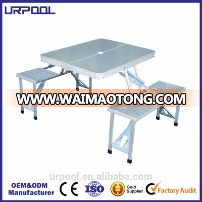 Outdoor Picnic Table Adjustable, Folding Camping Table with 4 Chairs, Aluminum White